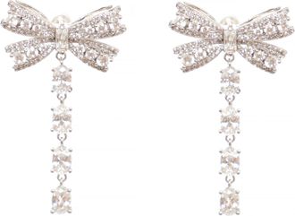 Self Portrait Bow Design Brass Earrings With Crystal Accents