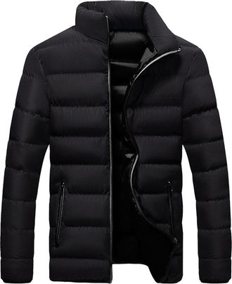 Generic Mens Lightweight Padded Coats Flight Bomber Puffer Outwear Jacket Windproof Down Packable Winter Jackets, Black, XL