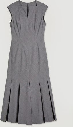 Karen Millen Womens Soft Tailored Check Godet Detail Midi Dress - Grey - Size 10 UK