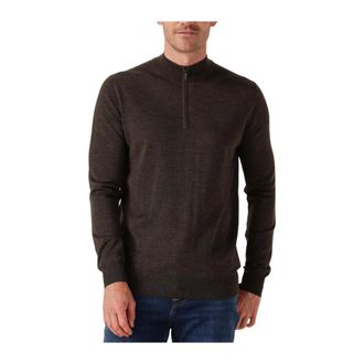 Stefano Lauran Truien & Vesten, Heren, Bruin, S, Wol, Bruine Merinowol Half Zip Sweater