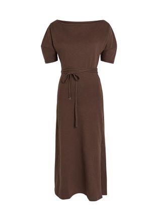 Christophe Lemaire Belted Off-the-shoulder Cotton-blend Midi Dress - Dark Brown - Xxs (UK4 / Xxs)