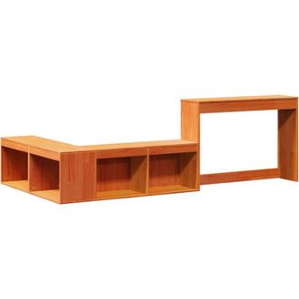 vidaXL Vidaxl - Mueble Con Escritorio Madera Maciza Pino Marr&oacute;n 222x122x75 Cm