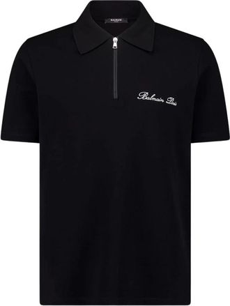Balmain Zwarte Geborduurde Poloshirt - Heren - Polos - Zwart - S - Katoen - Tops