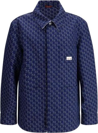 Gucci GG Patroon Klassieke Kraag Jas - Heren - Casual Overhemden - Blauw - L - Overhemden