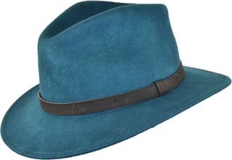 Maz Accessoires Crushable Hand Made Fedora Trilby Hat with Leather Type Band 100% Wool (Medium, Teal)