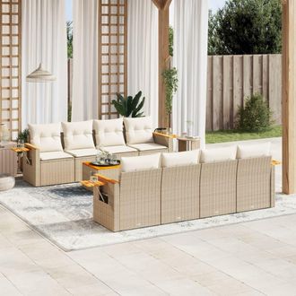 vidaXL Set De Sof&aacute;s De Jard&iacute;n 9 Pzas Con Cojines Rat&aacute;n Sint&eacute;tico Beige Vidaxl