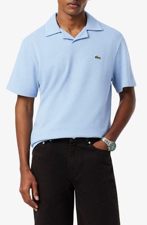 Lacoste Johnny Collar Cotton & Linen Piqu&eacute; Polo in Chambray at Nordstrom, Size 9