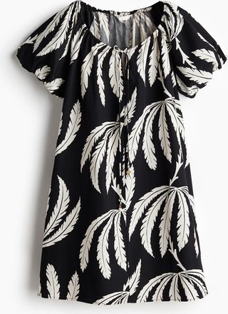 H&M Kleid mit Kordelzugausschnitt - Schwarz