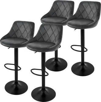 ML Design Ml-design - Set 4x Taburetes De Bar De Terciopelo Gris, Sillas De Mostrador Giratorias 360&deg; Tapizadas Con Altura Regulable 62-82cm, Asiento De Bistro 