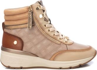 Xti Womens Carmela Collection Leather Sneaker Booties In Beige