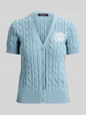 Lauren Ralph Lauren Regulat Fit Strickjacke mit kurzem Arm aus reiner Baumwolle in Hellblau, Gr&ouml;&szlig;e XL