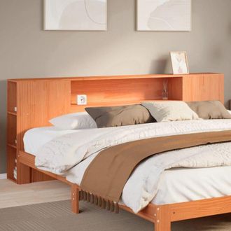 vidaXL Cabecero De Cama Almacenaje Madera Maciza Pino Marr&oacute;n 180 Cm Vidaxl