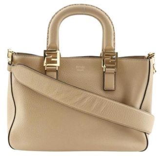 Fendi Pre-owned FF Tote Kleine Kalfsleren Handtas - Dames - Vintage Handtas - Beige - ONE Size - Leer - Vintage