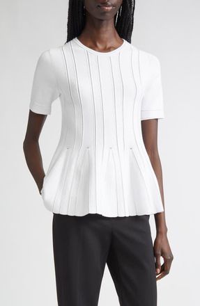 Max Mara Epoche Short Sleeve Peplum Sweater in White at Nordstrom, Size X-Small