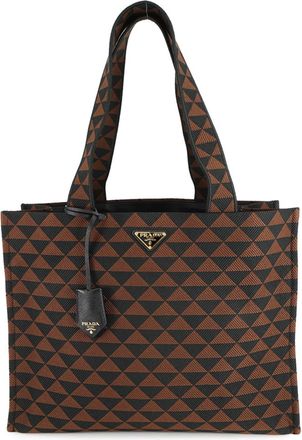 Prada Black Brown Canvas Leather Tote Bag (Pre-Owned)