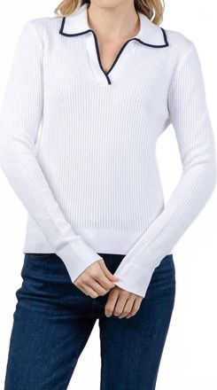 Kinross Cashmere Tipped Rib Polo Top In White