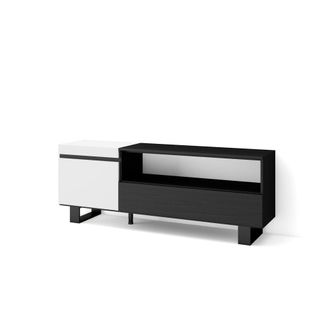 Skraut Home Mueble tv efecto madera blanco y negro 150x35x57cm con patas