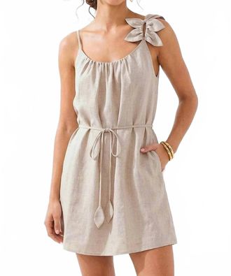 Naked Zebra Emilia Flower Petal Linen Mini Dress In Taupe