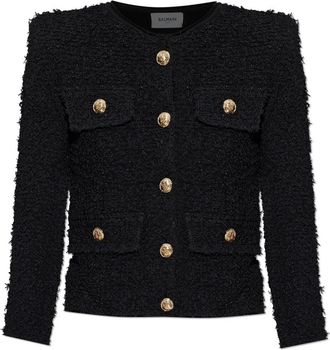 Balmain Tweed Vest Met Ingezette Schoudervullingen - Dames - Blazers - Zwart - XS - Tweed - Jassen