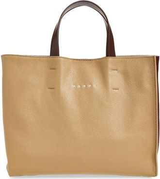Marni Museo Soft Colorblock Leather East/West Tote in Moon/burgundy/coffee at Nordstrom