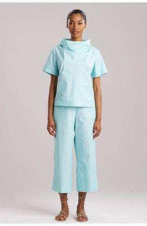 Natori TECHNO POPLIN Short Sleeve Funnel Neck Top in Light Blue at Nordstrom, Size X-Small