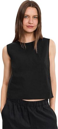 Vince Linen Crew Neck Shell Womens Clothing Black : MD, Linen/Rayon/Spandex