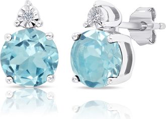 MAX + STONE Sterling Silver 7mm Round Gemstone and Diamond Accent Stud Earrings