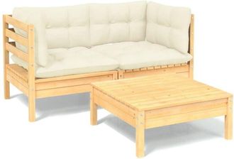 vidaXL Muebles De Jard&iacute;n 3 Piezas Cojines Madera De Pino Crema Vidaxl