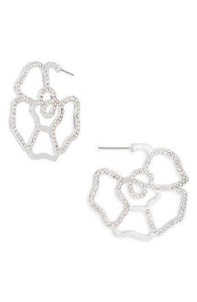 Karine Sultan Crystal Flower Medium Hoop Earrings in Silver at Nordstrom Rack