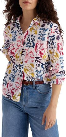 Seasalt Cornwall Larissa Floral Crinkled Organic Cotton Button-Up Shirt in Inky Botanical Chalk at Nordstrom, Size 10