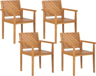 Beliani Beliani - Conjunto De 4 Sillas De Jard&iacute;n De Madera De Acacia Clara Reposabrazos Baratti
