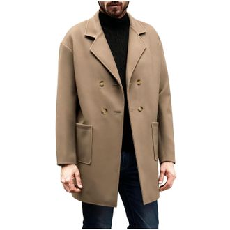 Generic Mens Wool Trench Coat - Knee Length Peacoat, Casual Warm Winter Overcoat, Notched Collar, Double Breasted, Elegant Slim Fit Outwear, Fleece Padded Lon