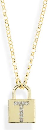 Meshmerise Diamond Padlock Initial Pendant Necklace - 0.12ct. in Yellow-T at Nordstrom Rack