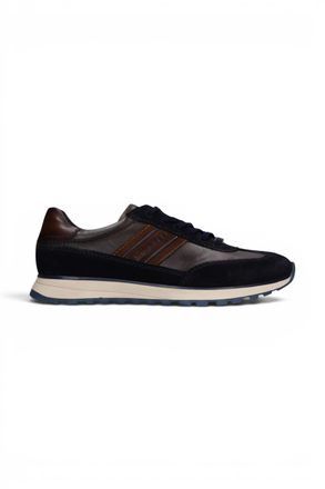 Bugatti Mens Navy Blue Leather Lace-Up Trainer Sneaker Shoes - Timon