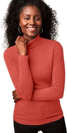 Jessica London Ribbed Cotton Turtleneck Sweater in Burnt Red at Nordstrom, Size 16