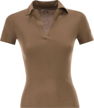 Max Mara Mxmalbero geripptes Woll-Poloshirt