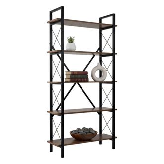 Dmora Dmora - Estante Para Libros Martone, Estante De Oficina, Porta Libros M&oacute;vil, Biblioteca, 90x34 H180 Cm, Nogal Y Negro
