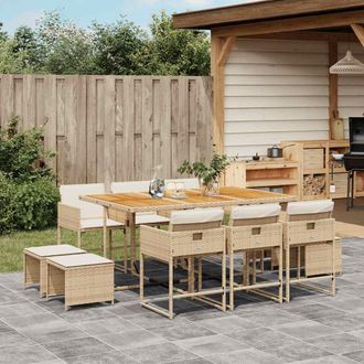 vidaXL Set Comedor De Jard&iacute;n 11 Pzas Con Cojines Rat&aacute;n Sint&eacute;tico Beige Vidaxl