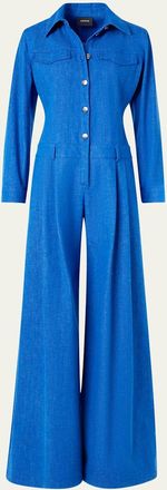 Akris Hellas Stretch Denim Wide-Leg Overall Jumpsuit