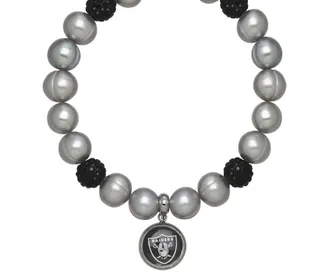 Honora Oakland Raiders Stretch Pearl & Crystal Bracelet In Grey