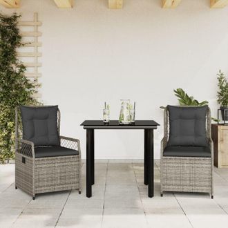 vidaXL Set Comedor De Jard&iacute;n 3 Piezas Con Cojines Rat&aacute;n Sint&eacute;tico Gris Vidaxl