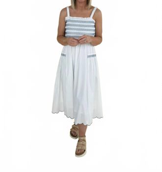 Merci Leona Scallop Edge Midi Dress In Off White Marine