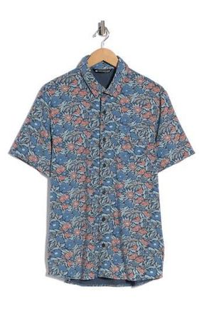 Travis Mathew Day Cruise Short Sleeve Knit Button-Up Shirt in Mood Indigo/Vintage at Nordstrom Rack, Size Xxx-Large