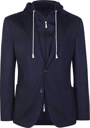 Eleventy Jassen, Heren, Blauw, XL, Wol, Wollen jas met capuchon en afneembaar vest