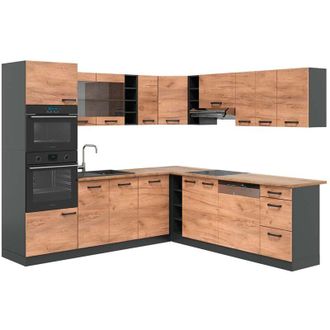Vicco Cucina angolare completa R-Line, Quercia dorata/antracite, 237 x 247 cm, pl Rovere