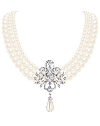 Liv Oliver Silver Plated Pearl Cz Necklace