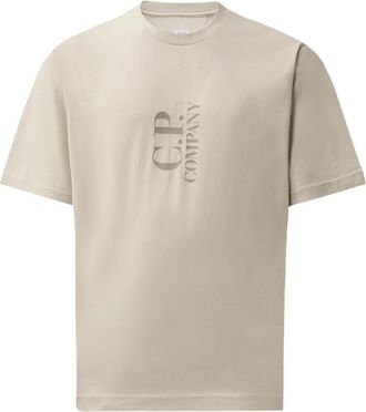 C.P. Company 30/1 Jersey Short Sleeve Vertical Logo T-Shirt - Heren - T-shirts - Beige - S - Katoen - Tops