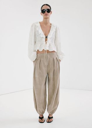 Mango Blusa ricamata volant bianco sporco - Donna - S - MANGO