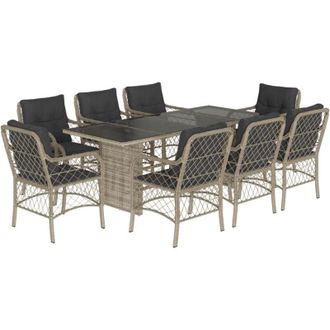 vidaXL Set Comedor De Jard&iacute;n 9 Pzas Cojines Rat&aacute;n Sint&eacute;tico Gris Claro Vidaxl