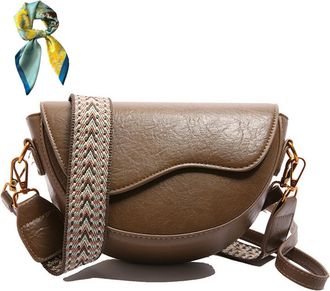 Generic Women Retro Chic Saddle Bag Trendy Crescent Purse,Soft Faux Leather Crossbody Bags,Commute Underarm Shoulder Handbag (Khaki)